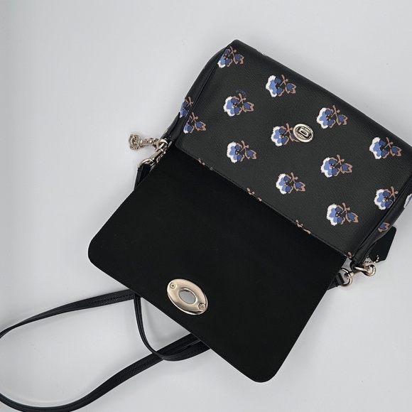 AUTHENTIC COACH F35882 QUINN CROSSBODY BRAMBLE ROSE PRINT BLACK CANVAS GOLD - Picture 10 of 16